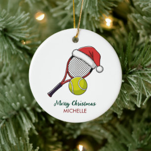 Tennisracket met Kerstmanhoed op maat Kerst- Keramisch Ornament