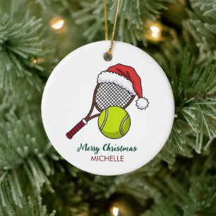 Tennisracket met Kerstmanhoed op maat Kerst- Keramisch Ornament
