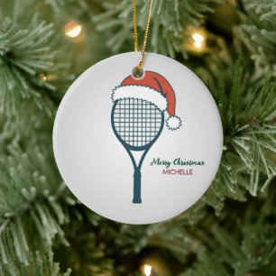 Tennisracket met Kerstmanhoed op maat Kerstmis Keramisch Ornament