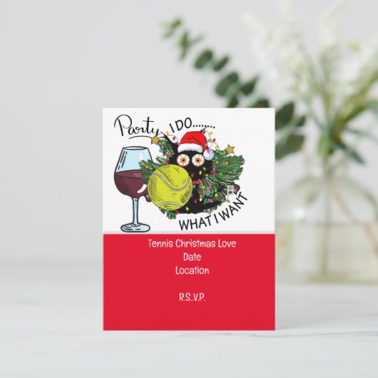 Tennisracket met Kerstmis Save the Date Party I Kaart (Staand voorkant)