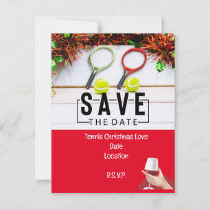 Tennisracket met Kerstmis Save the Date Party Kaart