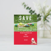 Tennisracket met Kerstmis Save the Date Party Kaart (Staand voorkant)