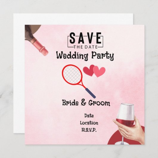 Tennisracket met liefde voor bruiloft kaart (Voorkant / Achterkant)