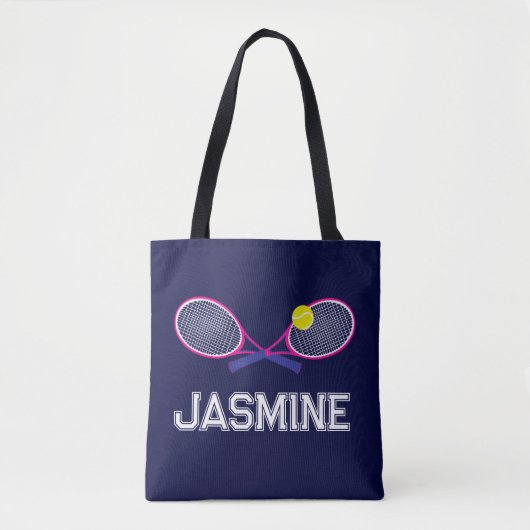 Tennisracket roze blauw gepersonaliseerd tote bag (Voorkant)