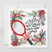 Tennisracket voor kerst en nieuwjaar speler feestdagenkaart (Voorkant)