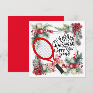 Tennisracket voor Kerstmis en Nieuwjaar Speler Feestdagenkaart