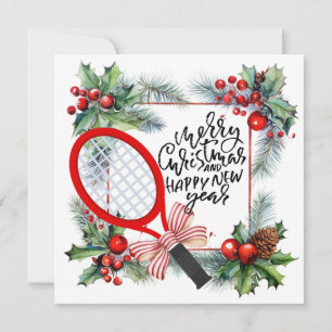 Tennisracket voor Kerstmis en Nieuwjaar Speler Feestdagenkaart