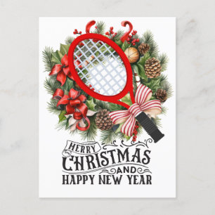 Tennisracket voor Kerstmis en Nieuwjaar Speler Feestdagenkaart