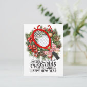 Tennisracket voor Kerstmis en Nieuwjaar Speler Feestdagenkaart (Staand voorkant)