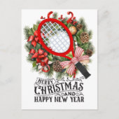 Tennisracket voor Kerstmis en Nieuwjaar Speler Feestdagenkaart (Voorkant)