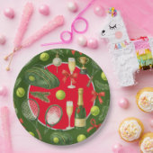 Tennisracketbal zwarte inkt rood groen Kerstmis Papieren Bordje (Feest)