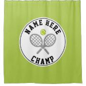 Tennisrackets, balkampioen en spelersnaam groen douchegordijn (Voorkant)