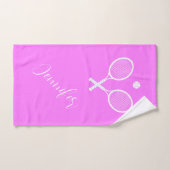 Tennisrackets en bal gepersonaliseerd roze handdoek (Handdoek)