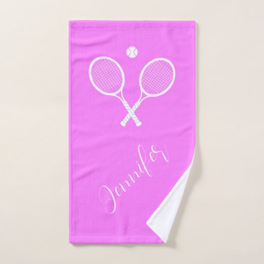 Tennisrackets en bal gepersonaliseerd roze handdoek (Handdoek)