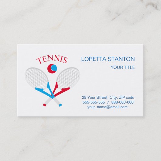 Tennisrackets en tennisbal visitekaartje (Voorkant)