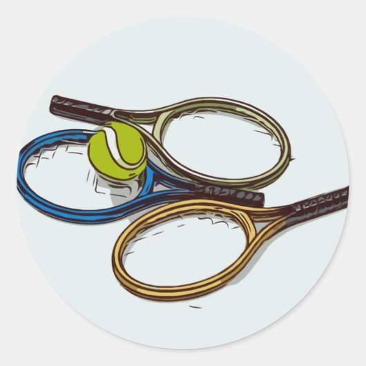 Tennisrackets met bal waterverf ronde sticker (Voorkant)