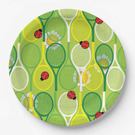 tennisrackets met ladyvogels papieren bordje (Voorkant)