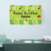 tennisrackets met ladyvogels spandoek (Beurs)