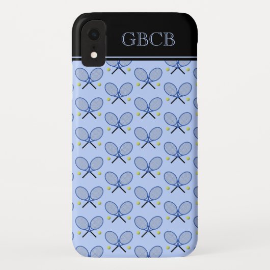Tennisrackets patroon aangepaste initialen blauw Case-Mate iPhone case (Achterkant)