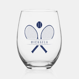  tennisrackets, tennisbal & naam wijnglas zonder voet