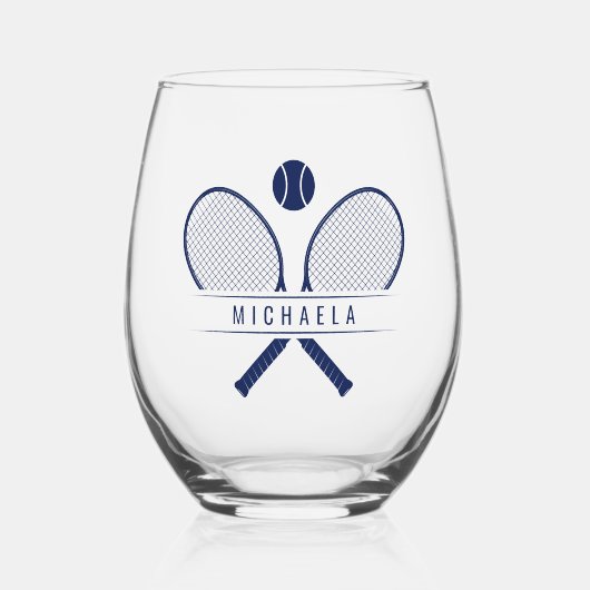  tennisrackets, tennisbal & naam wijnglas zonder voet (Voorkant)