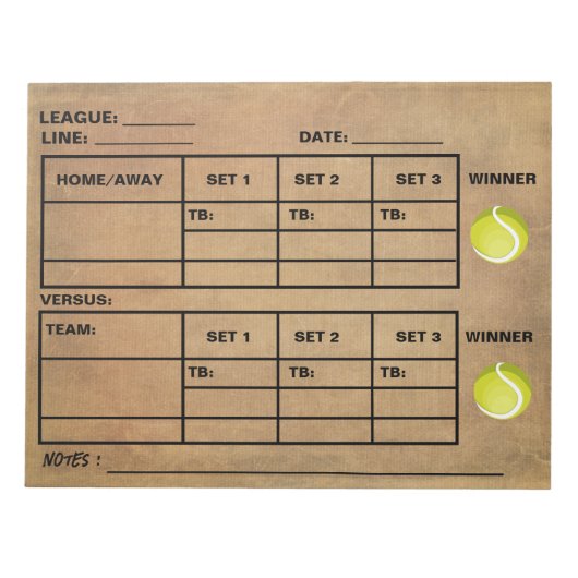 tennisscorepad - Tennisscorepapieren Notitieblok (Voorkant)