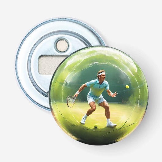 Tennisser op het veld, button flesopener (Voorkant)