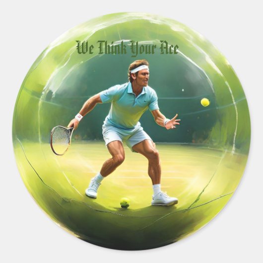 Tennisser op het veld, ronde sticker (Voorkant)