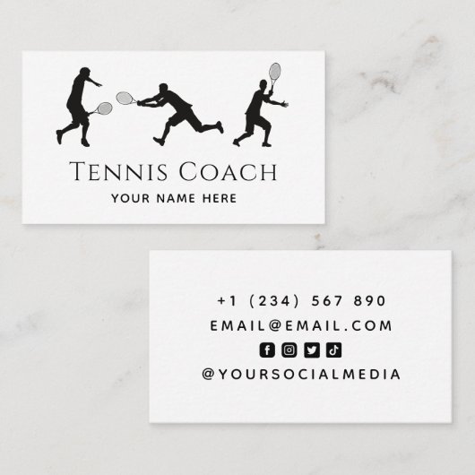 Tennisser Silhouette Zwart Wit Social Media Visitekaartje (Voorkant / Achterkant)