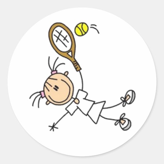 Tennisser Stick Figuur Tennisbal & Racket Ronde Sticker (Voorkant)