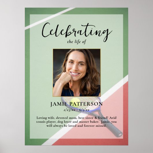 Tennisser, Viering van het Leven Foto Begrafenis Poster (Voorkant)