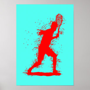 Tennisspeler - Abstracte Aquarel Kunst Poster