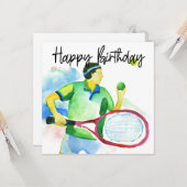 Tennisspeler aquarel kaart (Voorkant / Achterkant in situ)