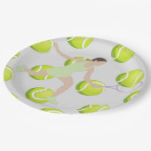 Tennisspeler met borden voor bal- en racketpapier papieren bordje (Gekanteld)