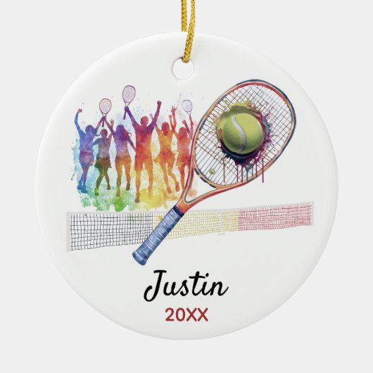 Tennisspeler racket gepersonaliseerd keramisch ornament (Voorkant)