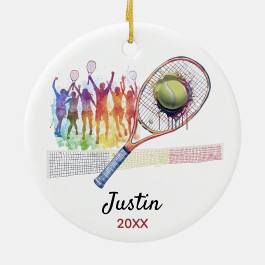 Tennisspeler racket gepersonaliseerd keramisch ornament (Achterkant)