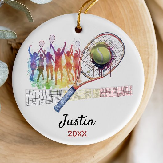 Tennisspeler racket gepersonaliseerd keramisch ornament