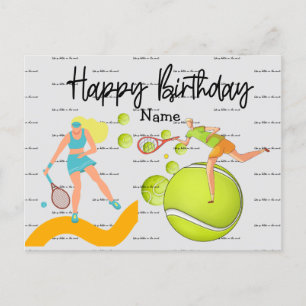 Tennisspeler speelt Happy Birthday   Briefkaart