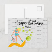 Tennisspeler speelt Verjaardagskaart Happy Birthda Briefkaart (Voorkant / Achterkant)