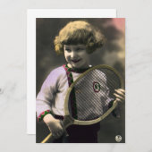  Tennissport, Happy Girl met Racket (Voorkant / Achterkant)