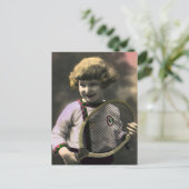  Tennissport, Happy Girl met Racket Briefkaart (Staand voorkant)