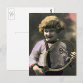  Tennissport, Happy Girl met Racket Briefkaart (Voorkant / Achterkant)