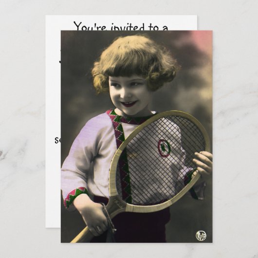  Tennissport, Happy Girl met Racket Kaart (Voorkant / Achterkant)