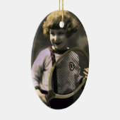  Tennissport, Happy Girl met Racket Keramisch Ornament (Rechts)