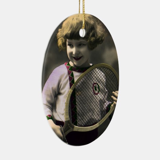  Tennissport, Happy Girl met Racket Keramisch Ornament (Rechts)