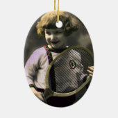  Tennissport, Happy Girl met Racket Keramisch Ornament (Achterkant)