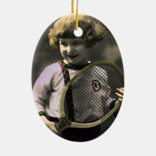  Tennissport, Happy Girl met Racket Keramisch Ornament (Achterkant)