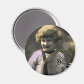  Tennissport, Happy Girl met Racket Magneet (Voorkant / Achterkant)