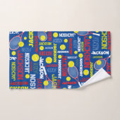 Tennissporten rood wit blauw geel aangepaste naam handdoek (Handdoek)