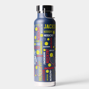 Tennissporten rood wit geel aangepaste naam waterfles